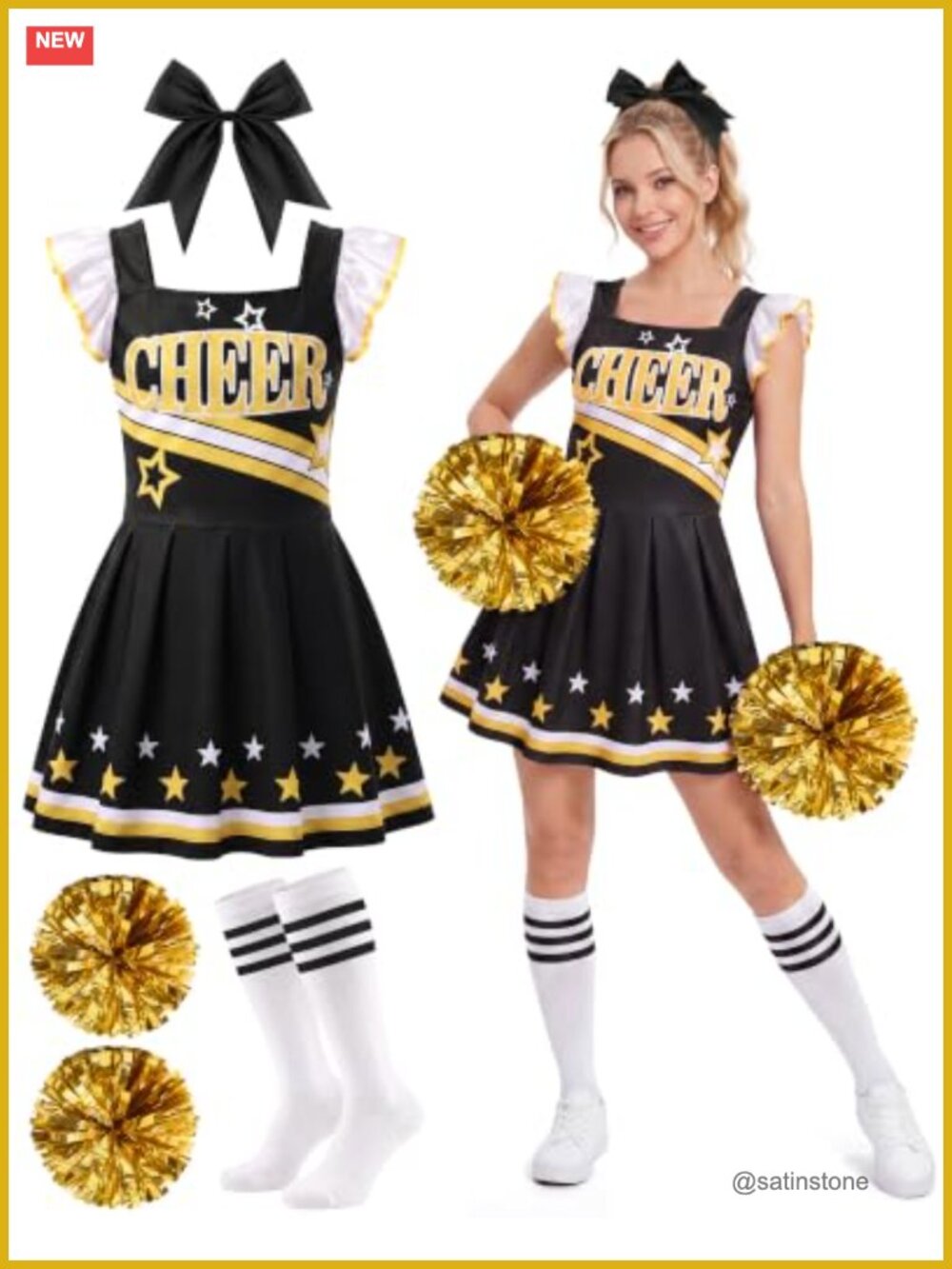 Cheerleader Costume Set Dress Poms Socks Bow Halloween Party Uniform